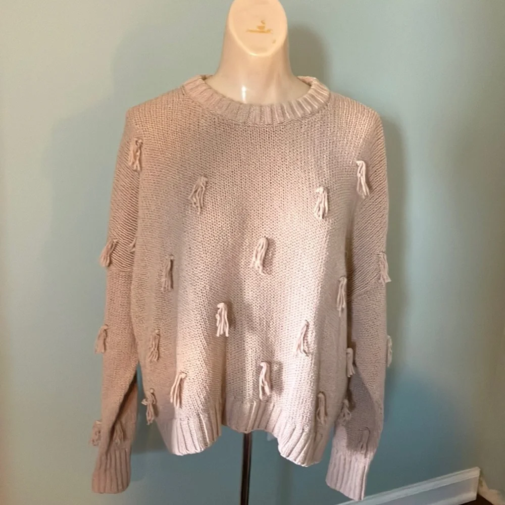 Madewell Blush Pink Pom Pom Tassel Sweater 100% Cotton Size M - Picture 6 of 15